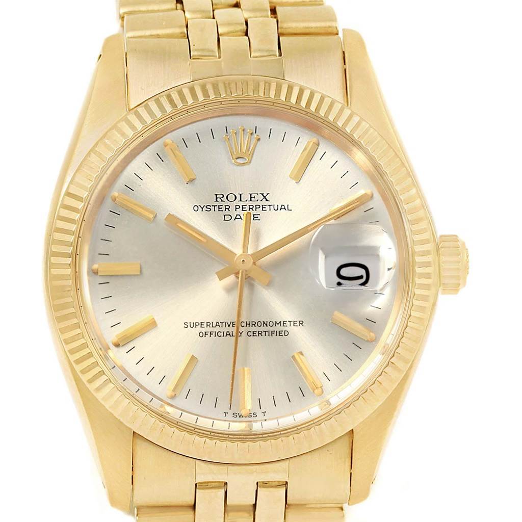 The Rolex Vintage Collection 1503 Men's Yellow Gold Silver Dial 1503 Men's Yellow Gold Silver Dial model is shown from the front, displaying the dial, hands, bezel, and bracelet.