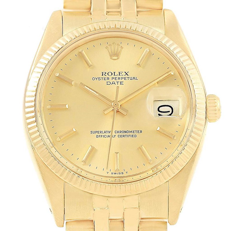 Rolex Date 14k Yellow Gold Jubilee Bracelet Vintage Mens Watch 1503 SwissWatchExpo