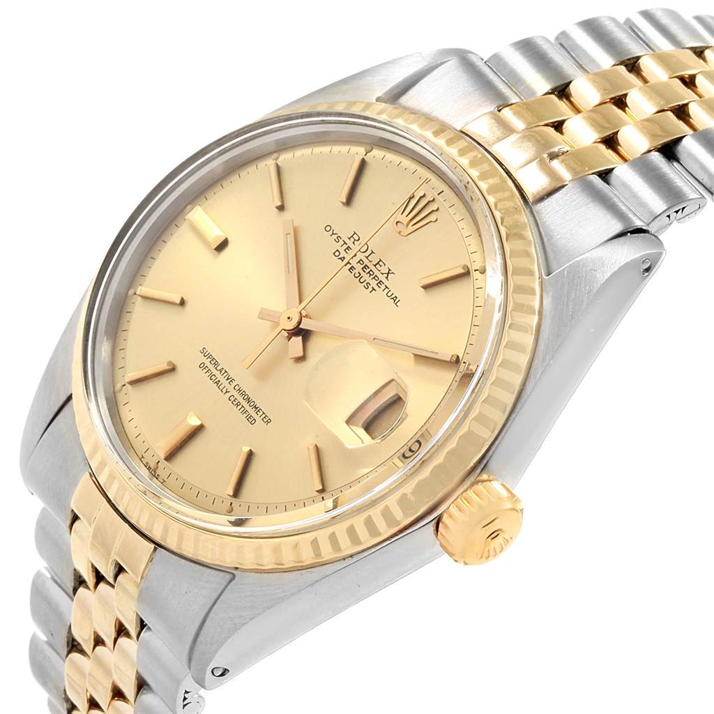 The Rolex Vintage Collection 1601 Men's Steel and Gold (two tone) Silver Dial 1601 Men's Steel and Gold (two tone) Silver Dial watch is shown at a slight angle, displaying the dial, bezel, crown, and part of the bracelet.