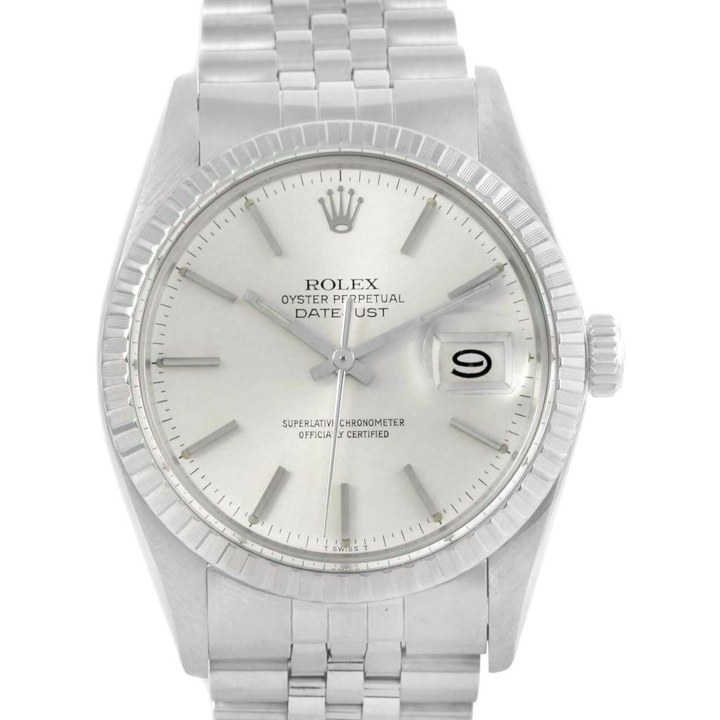 The image shows a Rolex Vintage Collection 16030 Men
s Stainless Steel Silver Dial 16030 Men
s Stainless Steel Silver Dial Datejust model watch from a front angle, displaying the dial, bezel, and bracelet.
