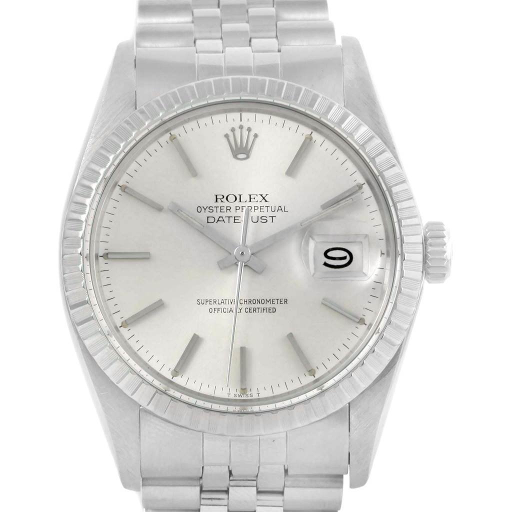 The image shows a front view of the Rolex Vintage Collection 16030 Men's Stainless Steel Silver Dial 16030 Men's Stainless Steel Silver Dial model, highlighting its dial, bracelet, and bezel.