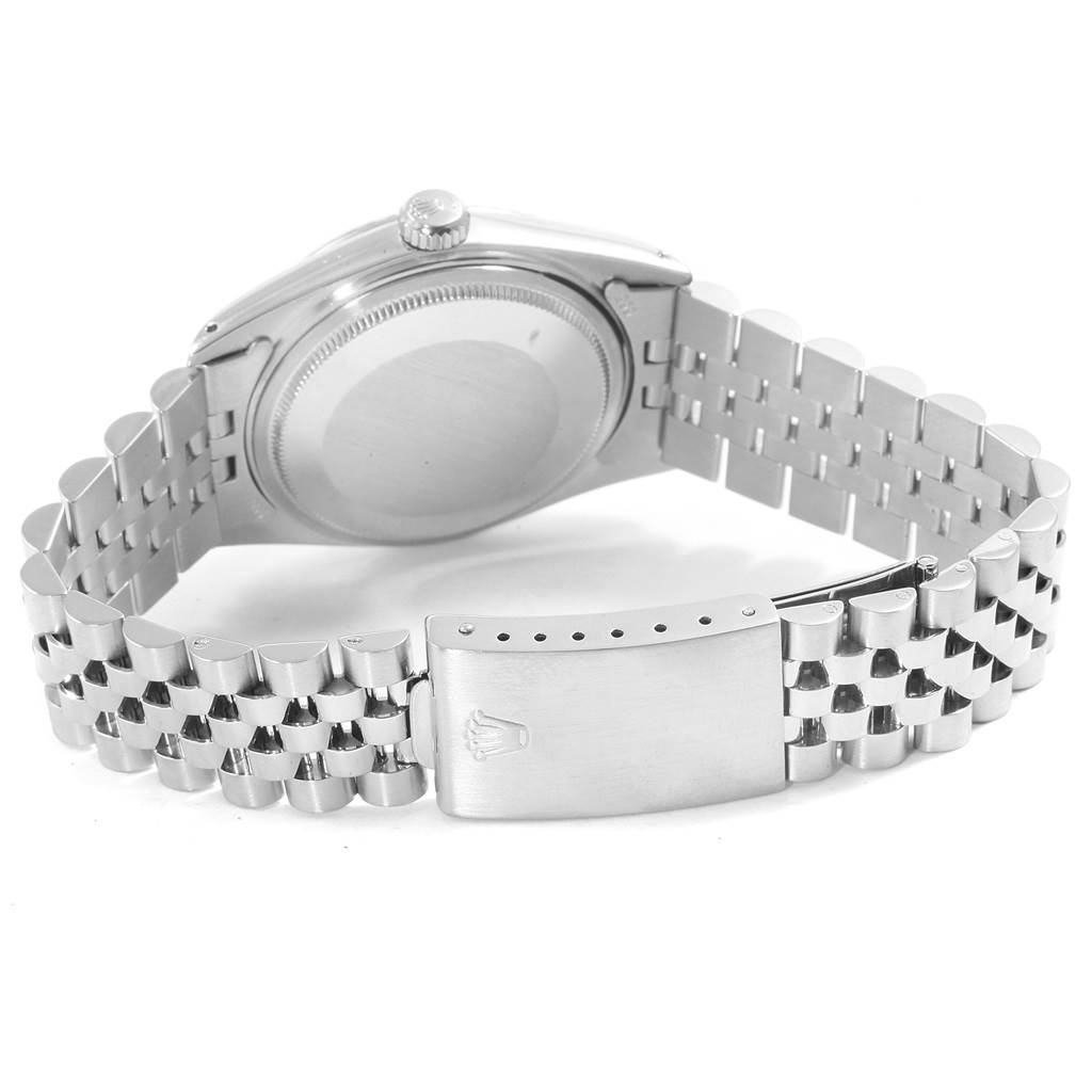 The image shows the back case and clasp of a Rolex Vintage Collection 16030 Men's Stainless Steel Silver Dial 16030 Men's Stainless Steel Silver Dial model watch, displaying its stainless steel bracelet.