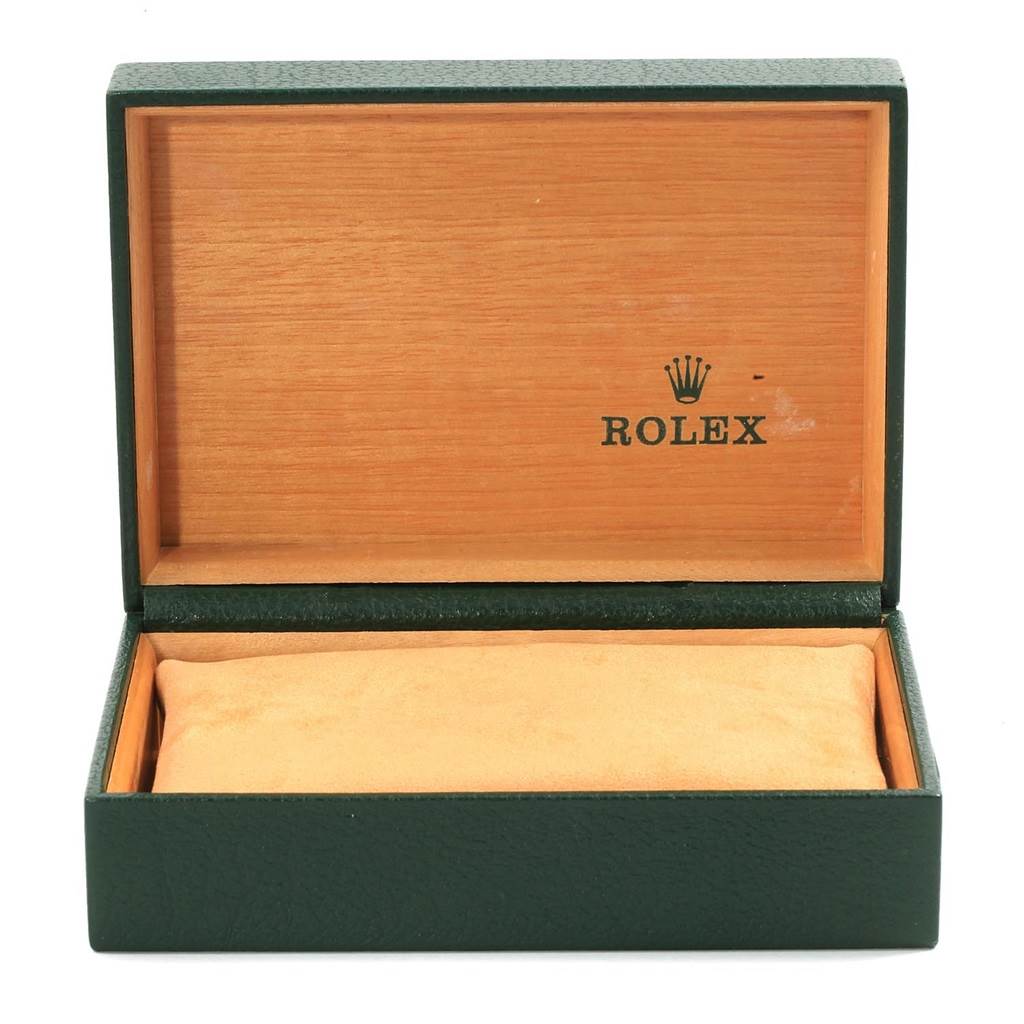 A Rolex Vintage Collection 16753 Men's Stainless Steel Brown Dial 16753 Men's Stainless Steel Brown Dial watch box is shown open, displaying the inner cushion and the brand logo on the lid.