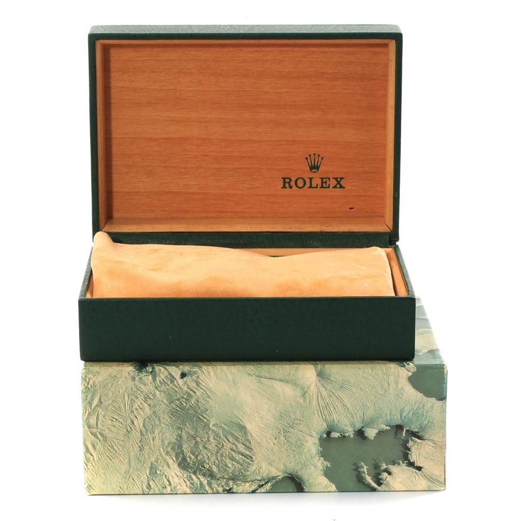 The image shows an open Rolex watch box from the Vintage Collection model, revealing its inner lining and cushion.