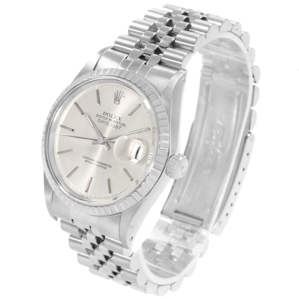 The image shows a Rolex Vintage Collection 16030 Men's Stainless Steel Silver Dial 16030 Men's Stainless Steel Silver Dial watch, featuring the face, bezel, crown, and bracelet band, captured at a three-quarter angle.