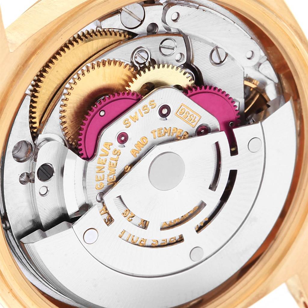 This image shows the internal mechanism of a Rolex Vintage Collection 1803 Men's Yellow Gold Silver Dial 1803 Men's Yellow Gold Silver Dial watch, viewed from the back.