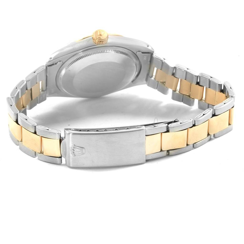 The image shows the back and side view of a Rolex Vintage Collection 1505 Men's Steel and Gold (two tone) White Dial 1505 Men's Steel and Gold (two tone) White Dial watch, highlighting its two-tone bracelet and clasp.