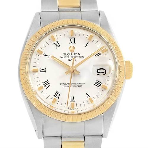 Photo of Rolex Date Steel Yellow Gold White Dial Vintage Mens Watch 1505