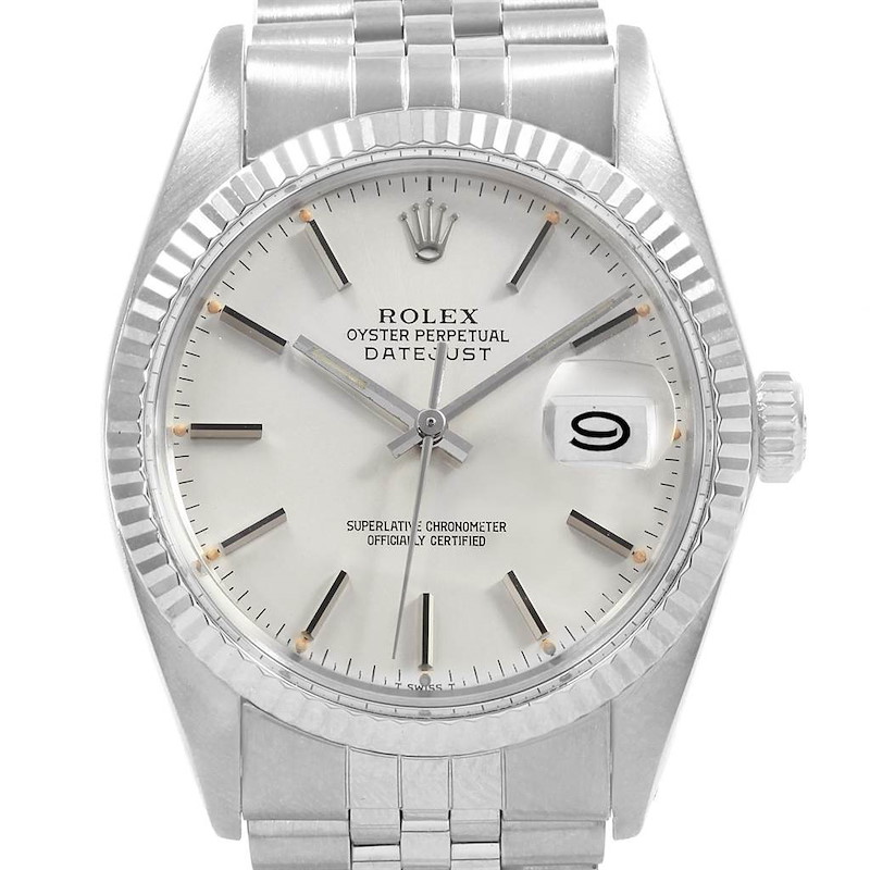 Rolex Datejust Vintage Steel White Gold Silver Dial Mens Watch 16014 SwissWatchExpo
