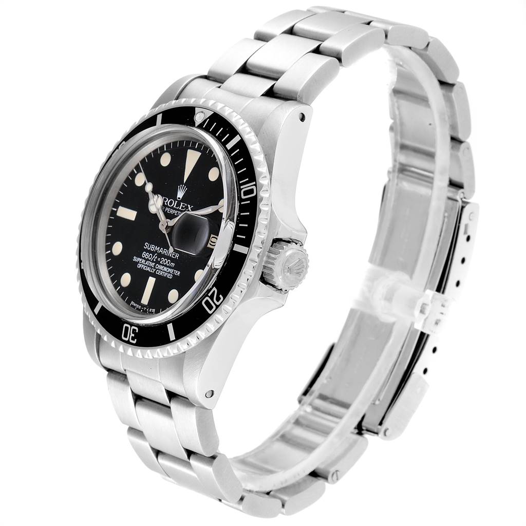The Rolex Vintage Collection 1680 Men's Stainless Steel Black Dial 1680 Men's Stainless Steel Black Dial model watch is shown from a three-quarter angle, displaying its face, bezel, crown, and bracelet.