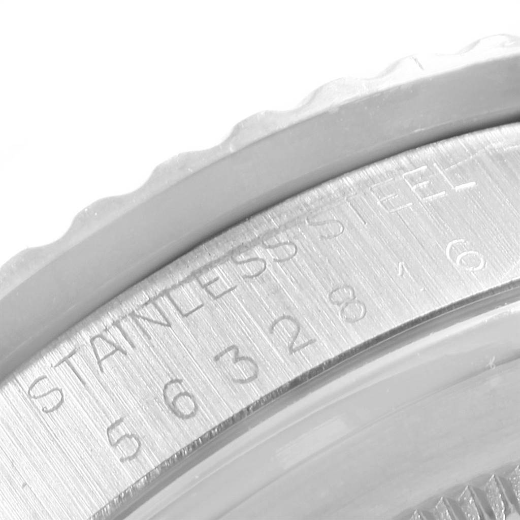 This image shows a close-up view of the stainless steel case back and engraved serial number of a Rolex Vintage Collection 1680 Men's Stainless Steel Black Dial 1680 Men's Stainless Steel Black Dial watch.