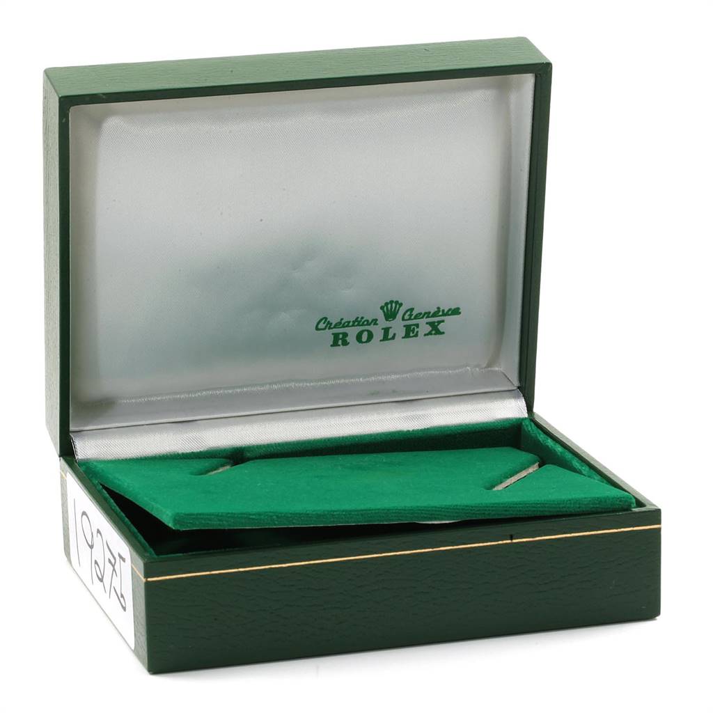 The image shows an open Rolex Vintage Collection 1680 Men's Stainless Steel Black Dial 1680 Men's Stainless Steel Black Dial watch box at an angled view, displaying the interior.