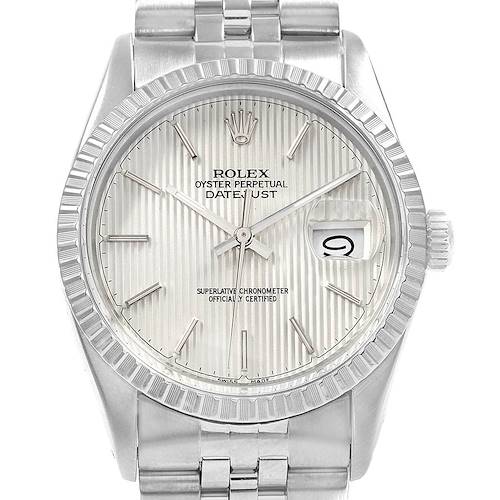 Photo of Rolex Datejust Vintage Silver Tapestry Dial Steel Mens Watch 16030