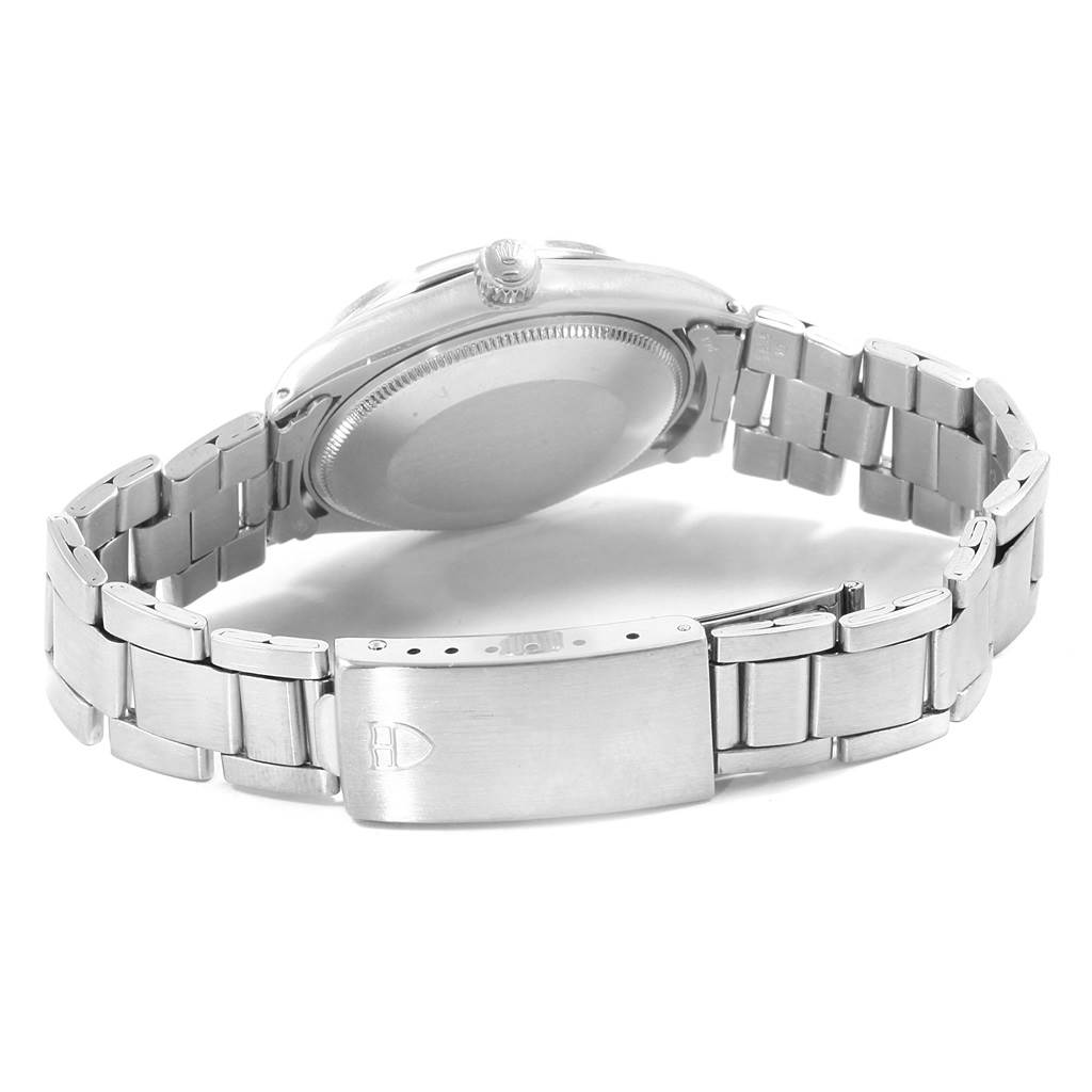 The image shows the backside and clasp of the Rolex Vintage Collection 5500 Men's Stainless Steel Silver Dial 5500 Men's Stainless Steel Silver Dial model, featuring the bracelet and case back.