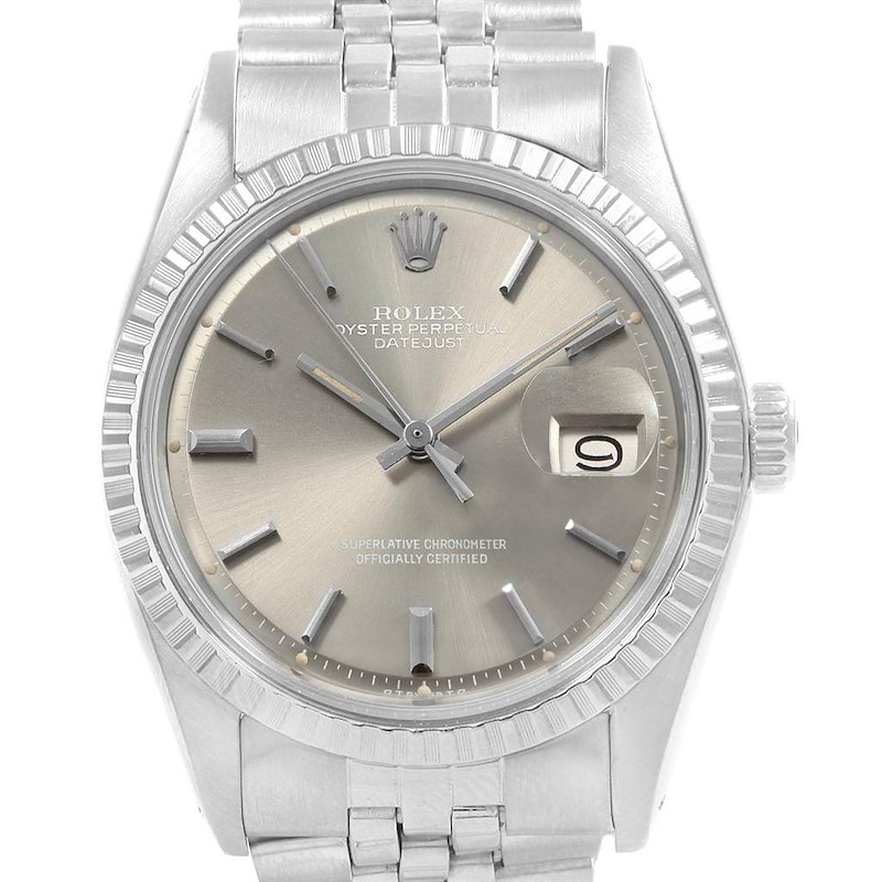 Rolex Datejust Grey Dial Jubilee Bracelet Vintage Mens Watch 1603 SwissWatchExpo
