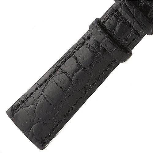 This image shows a close-up of a black leather strap for a Vintage Collection model by Rolex.