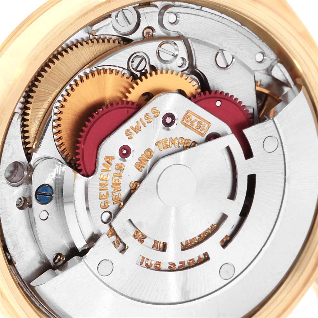 This image shows a close-up view of the internal mechanism of the Rolex Vintage Collection 1503 Men's Yellow Gold Silver Dial 1503 Men's Yellow Gold Silver Dial watch.
