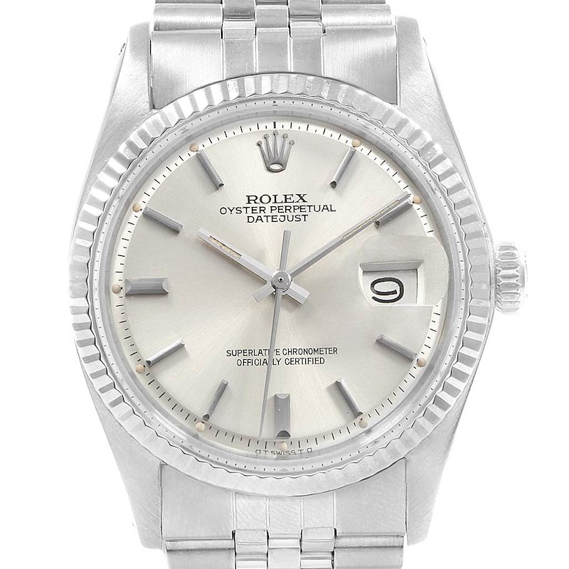 Rolex Datejust Silver Dial Fluted Bezel Vintage Mens Watch 1601 SwissWatchExpo
