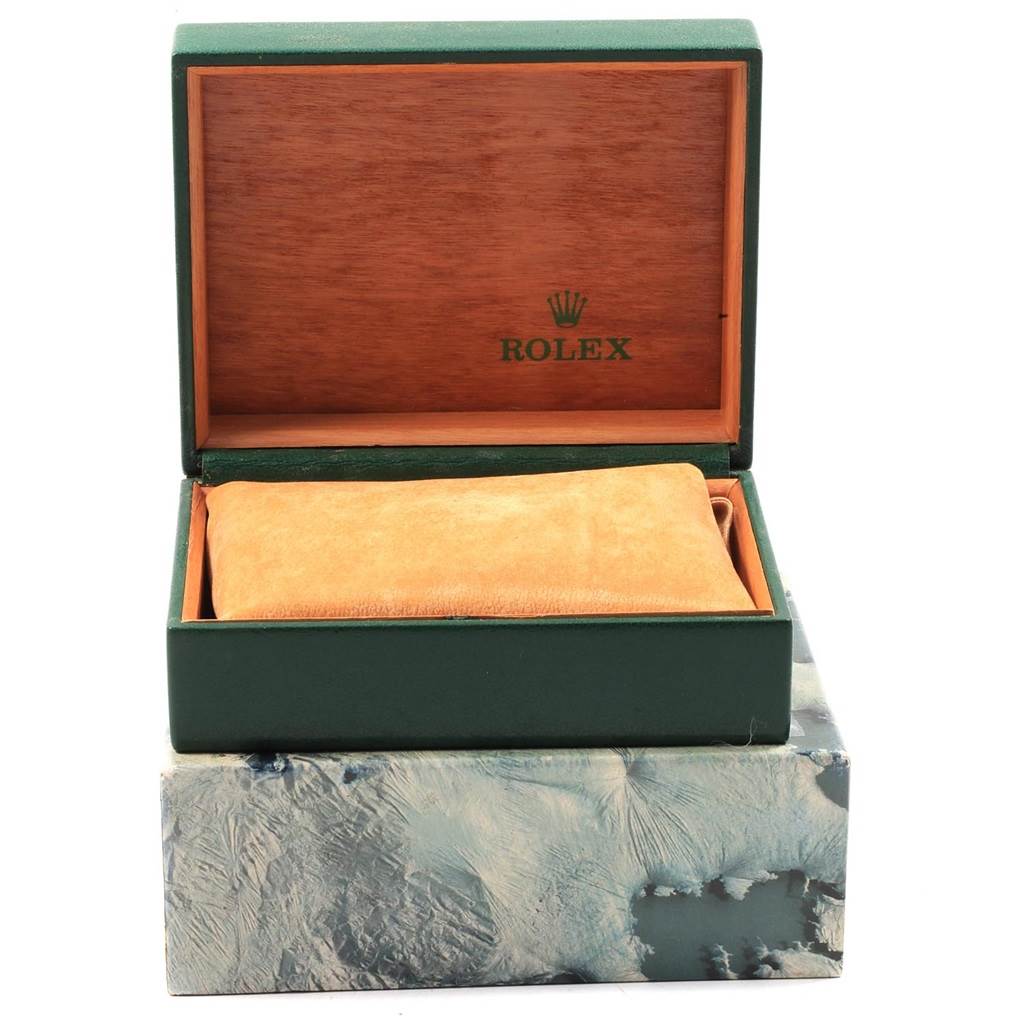 The image shows an open Rolex Vintage Collection 1601 Men's Stainless Steel Silver Dial 1601 Men's Stainless Steel Silver Dial watch box, featuring the watch case and cushion but no watch inside.