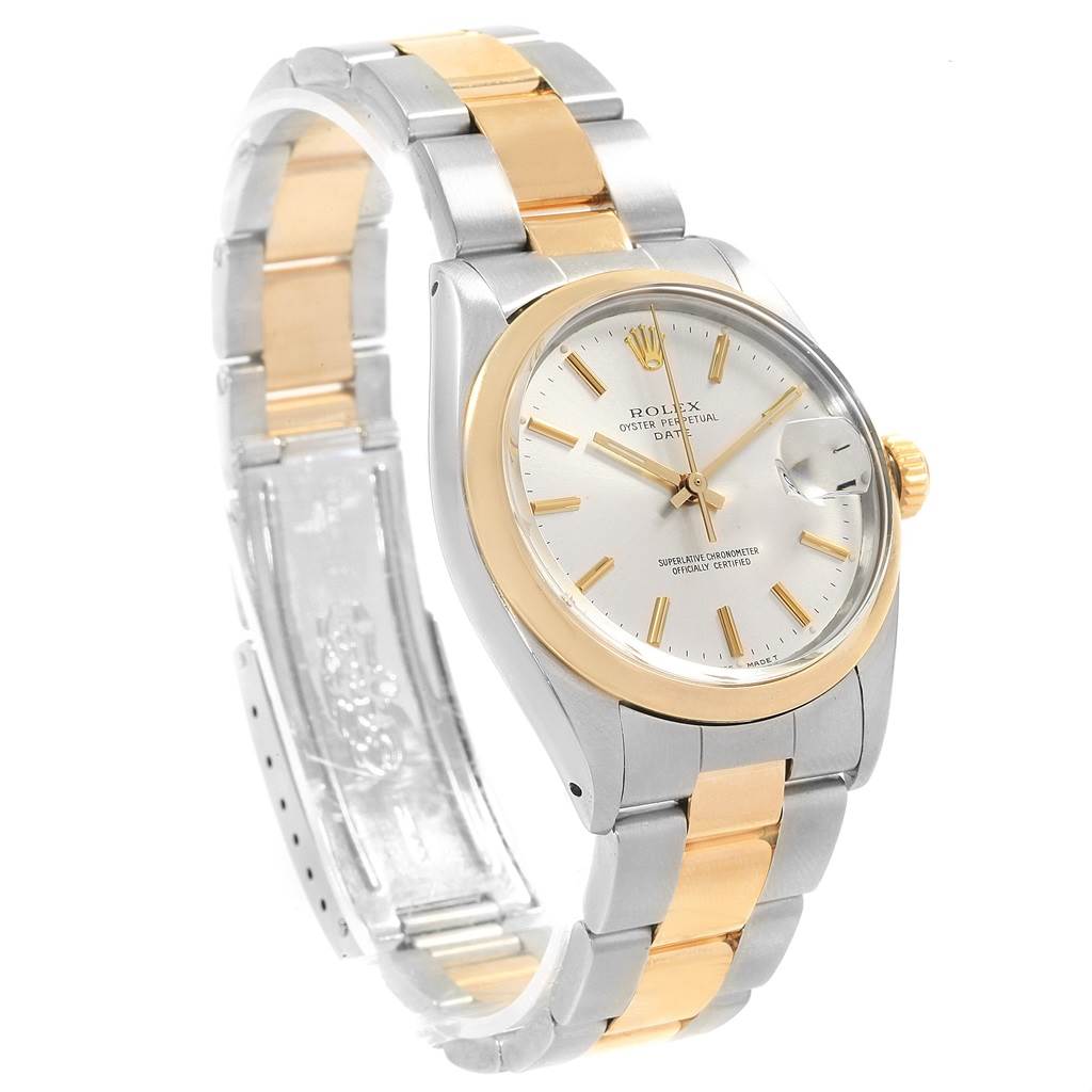 The Rolex Vintage Collection 1500 Men's Steel and Gold (two tone) Silver Dial 1500 Men's Steel and Gold (two tone) Silver Dial watch is shown from a three-quarter angle, highlighting its two-tone bracelet, dial, and crown.