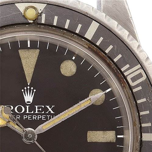 This close-up image shows the face and bezel of a Rolex Vintage Collection 5513 Men
s Stainless Steel Black Dial 5513 Men
s Stainless Steel Black Dial model watch.