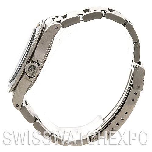 This image shows a side view of the Rolex Vintage Collection 5513 Men
s Stainless Steel Black Dial 5513 Men
s Stainless Steel Black Dial model watch, featuring the crown, case, and bracelet.