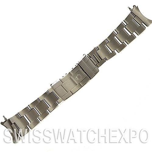 This image shows a Rolex Vintage Collection 5513 Men
s Stainless Steel Black Dial 5513 Men
s Stainless Steel Black Dial stainless steel watch bracelet, displayed flat to showcase its design and clasp.