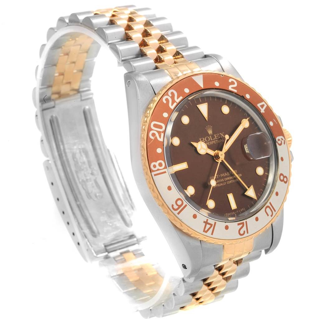 This image shows a Rolex Vintage Collection 16753 Men's Stainless Steel Brown Dial 16753 Men's Stainless Steel Brown Dial model watch at a three-quarter angle, highlighting the dial, bezel, and two-tone bracelet.