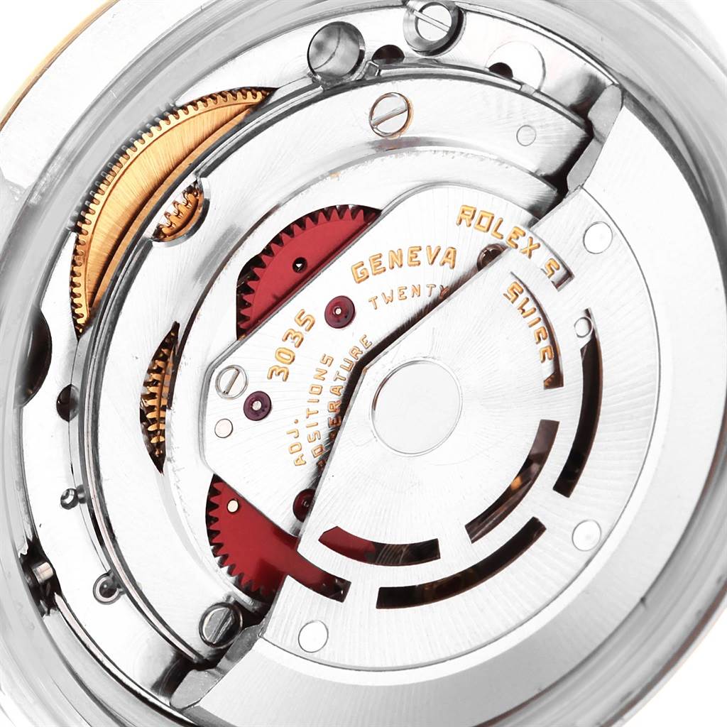 This image shows a close-up of the internal mechanism of a Rolex Vintage Collection 16013 Men's Stainless Steel Black Dial 16013 Men's Stainless Steel Black Dial model.