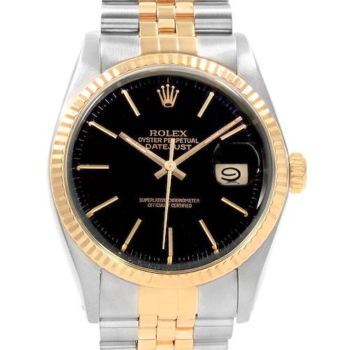 Photo of Rolex Datejust Steel Yellow Gold Black Dial Vintage Mens Watch 16013