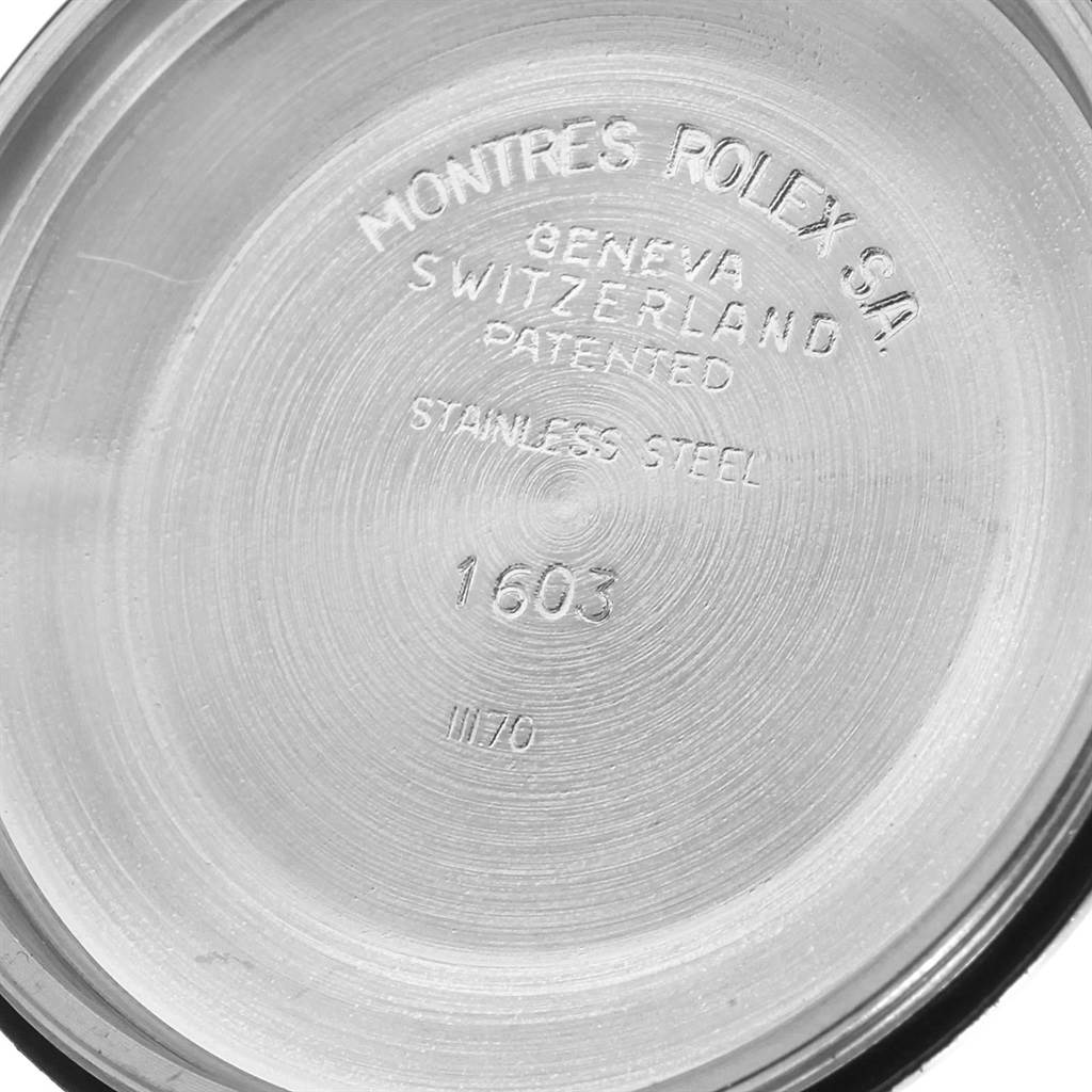 The image shows the inner case back of a Vintage Collection Rolex watch model 1603 in stainless steel.