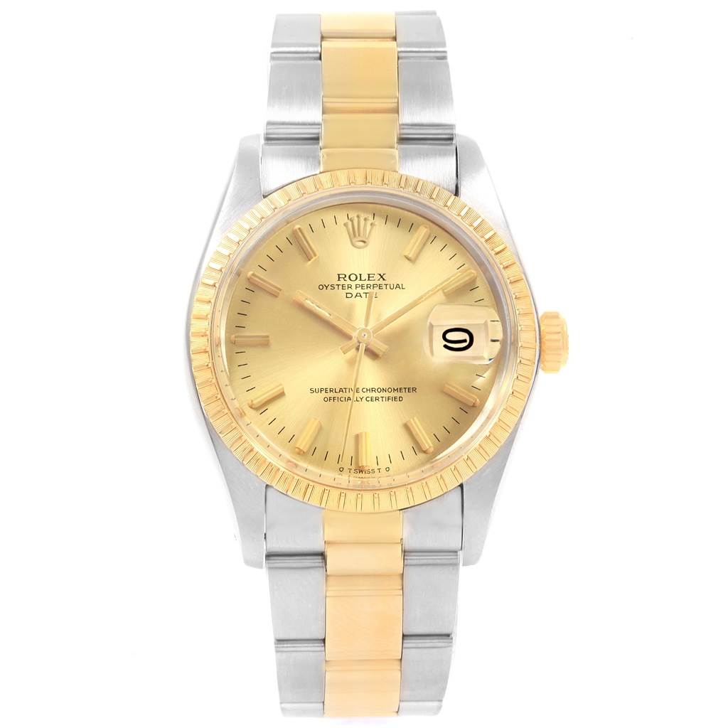 This image shows a front view of the Rolex Vintage Collection 1505 Men's Steel and Gold (two tone) Champagne Dial 1505 Men's Steel and Gold (two tone) Champagne Dial model, displaying the dial, bezel, crown, and bracelet.