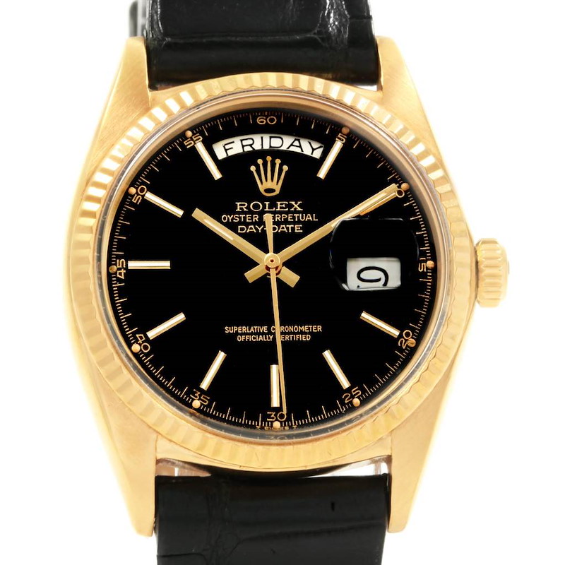Rolex President Day-Date Yellow Gold Matte Black Dial Mens Watch 1803 SwissWatchExpo