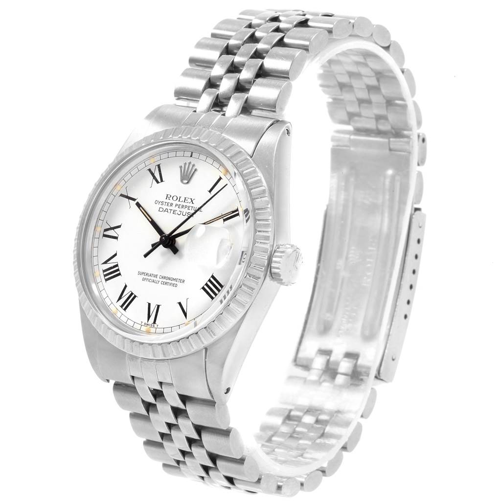 The image shows a Vintage Collection Rolex watch at a slight angle, displaying the face, bezel, crown, and part of the bracelet.