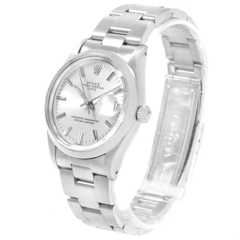 This image shows a Rolex Vintage Collection 15000 Men's Stainless Steel Silver Dial 15000 Men's Stainless Steel Silver Dial watch from a front-left angle displaying the face, bezel, crown, and bracelet.