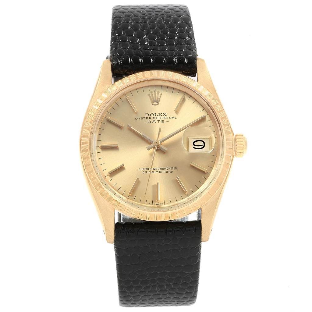The Rolex Vintage Collection 1503 Men
s Yellow Gold Champagne Dial 1503 Men
s Yellow Gold Champagne Dial model is shown from a front angle, displaying the dial, hands, bezel, crown, and leather strap.