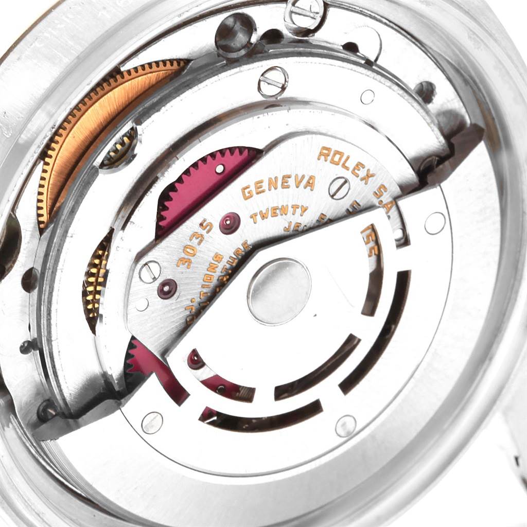 This image shows a close-up of the movement mechanism inside the Rolex Vintage Collection 16014 Men
s Stainless Steel Blue Dial 16014 Men
s Stainless Steel Blue Dial model watch.