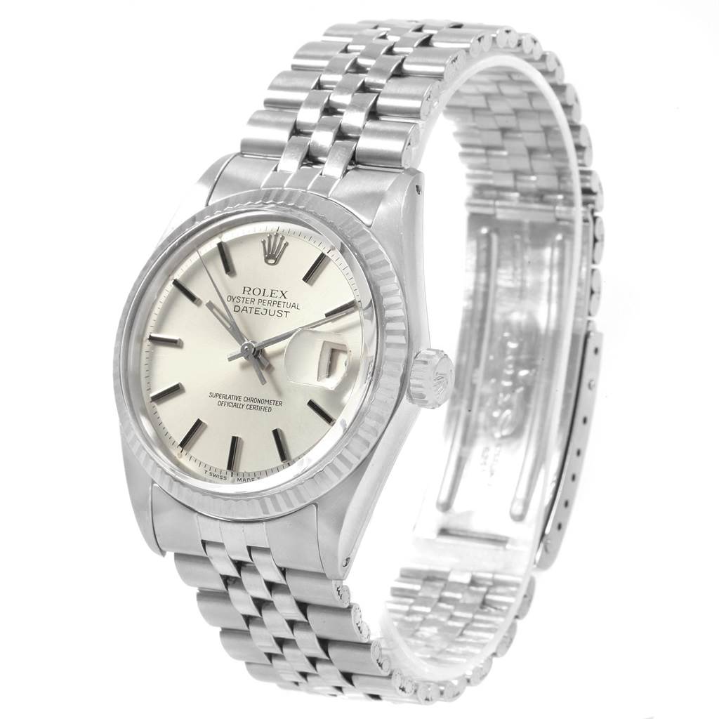 The Rolex Vintage Collection 1601 Men's Stainless Steel Silver Dial 1601 Men's Stainless Steel Silver Dial watch is shown at an angle highlighting the face, crown, and bracelet.
