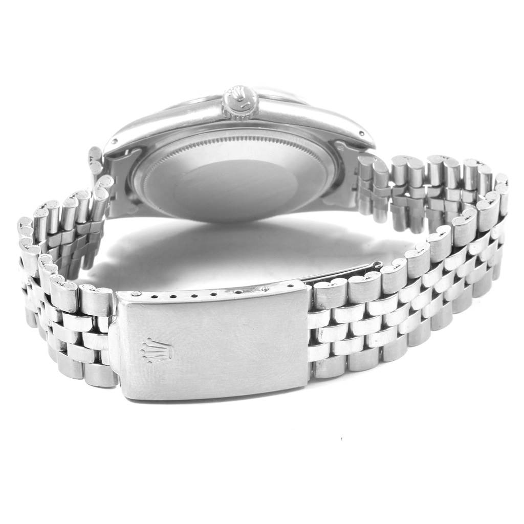 This image shows the back and bracelet of the Rolex Vintage Collection 1601 Men's Stainless Steel Silver Dial 1601 Men's Stainless Steel Silver Dial model at a low angle.