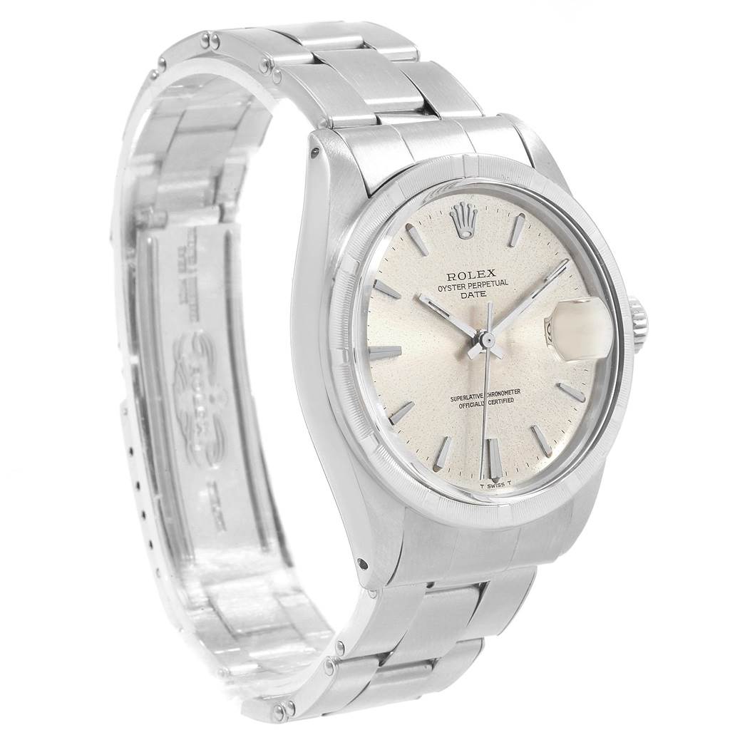 The Rolex Vintage Collection 1501 Men
s Stainless Steel Silver Dial 1501 Men
s Stainless Steel Silver Dial watch is shown at a three-quarter angle, highlighting the face, bezel, and part of the bracelet.