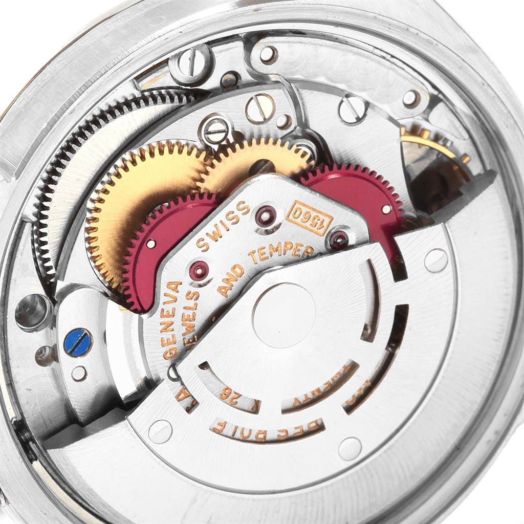 The image shows the intricate movement mechanism of the Vintage Collection model by Rolex, viewed from the back.