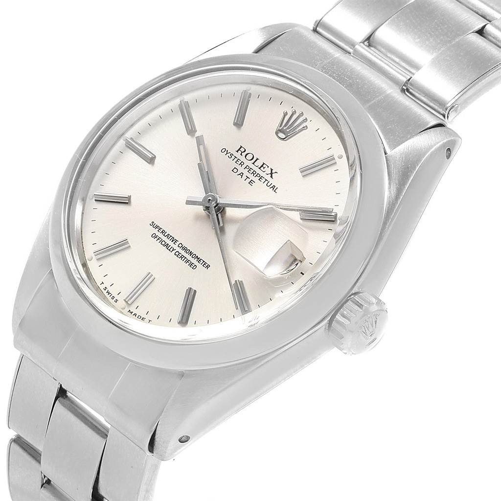 The Rolex Vintage Collection 1500 Men's Stainless Steel Silver Dial 1500 Men's Stainless Steel Silver Dial watch is shown at an angle displaying its face, crown, and part of the bracelet.