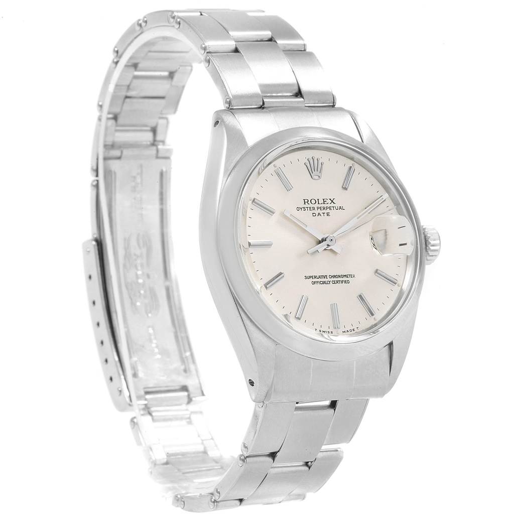 This Rolex Vintage Collection 1500 Men's Stainless Steel Silver Dial 1500 Men's Stainless Steel Silver Dial model watch is shown from a front angle, highlighting its face and metal bracelet.