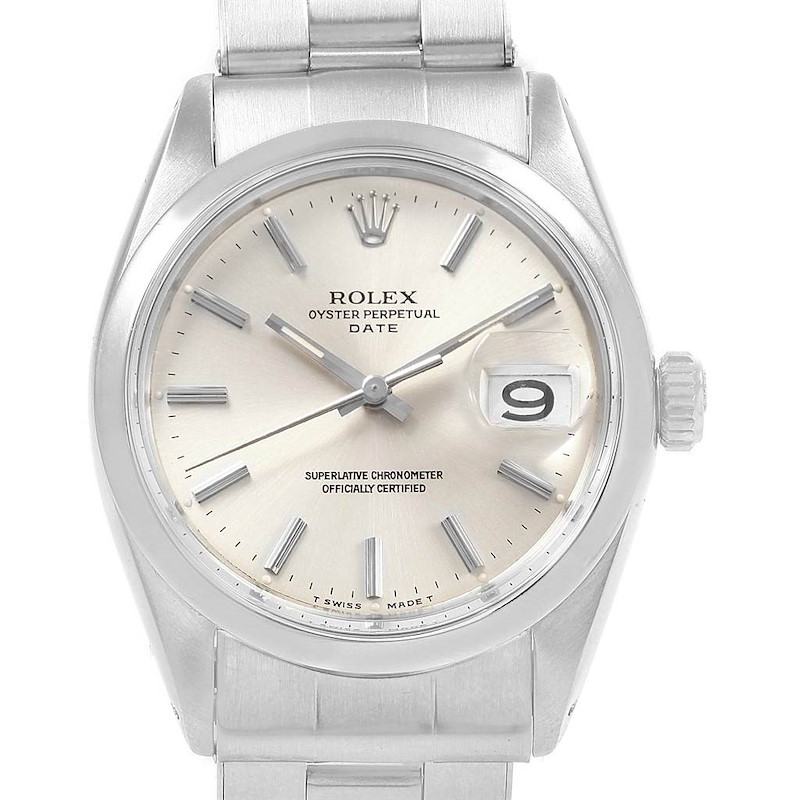 Rolex Date Silver Dial Oyster Bracelet Steel Vintage Mens Watch 1500 SwissWatchExpo