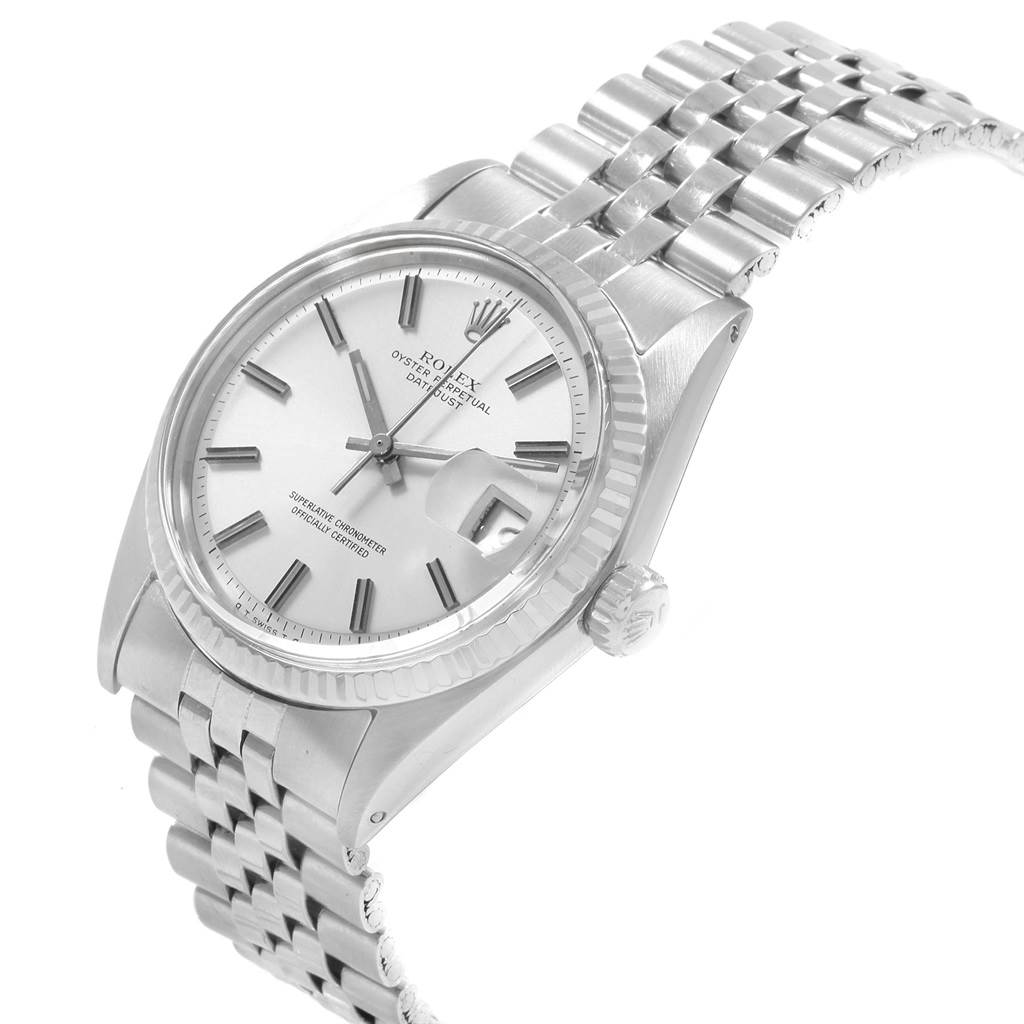 The Rolex Vintage Collection 1601 Men's Stainless Steel Silver Dial 1601 Men's Stainless Steel Silver Dial watch is shown at a three-quarter angle, displaying the dial, bezel, crown, and bracelet.