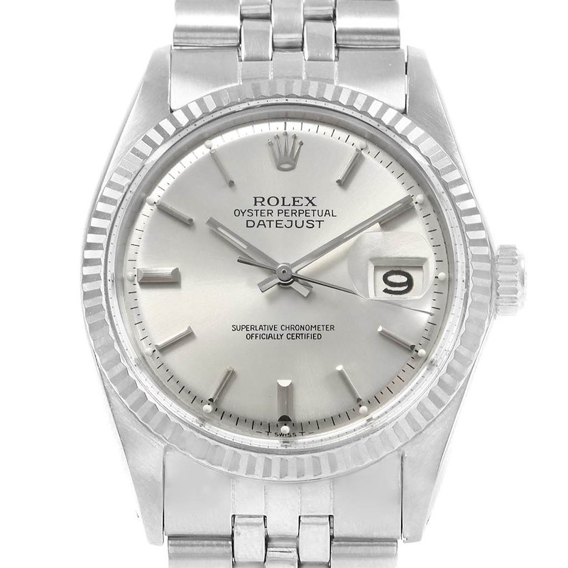 Rolex Datejust Steel White Gold Vintage Mens Watch 1601 Year 1977 SwissWatchExpo