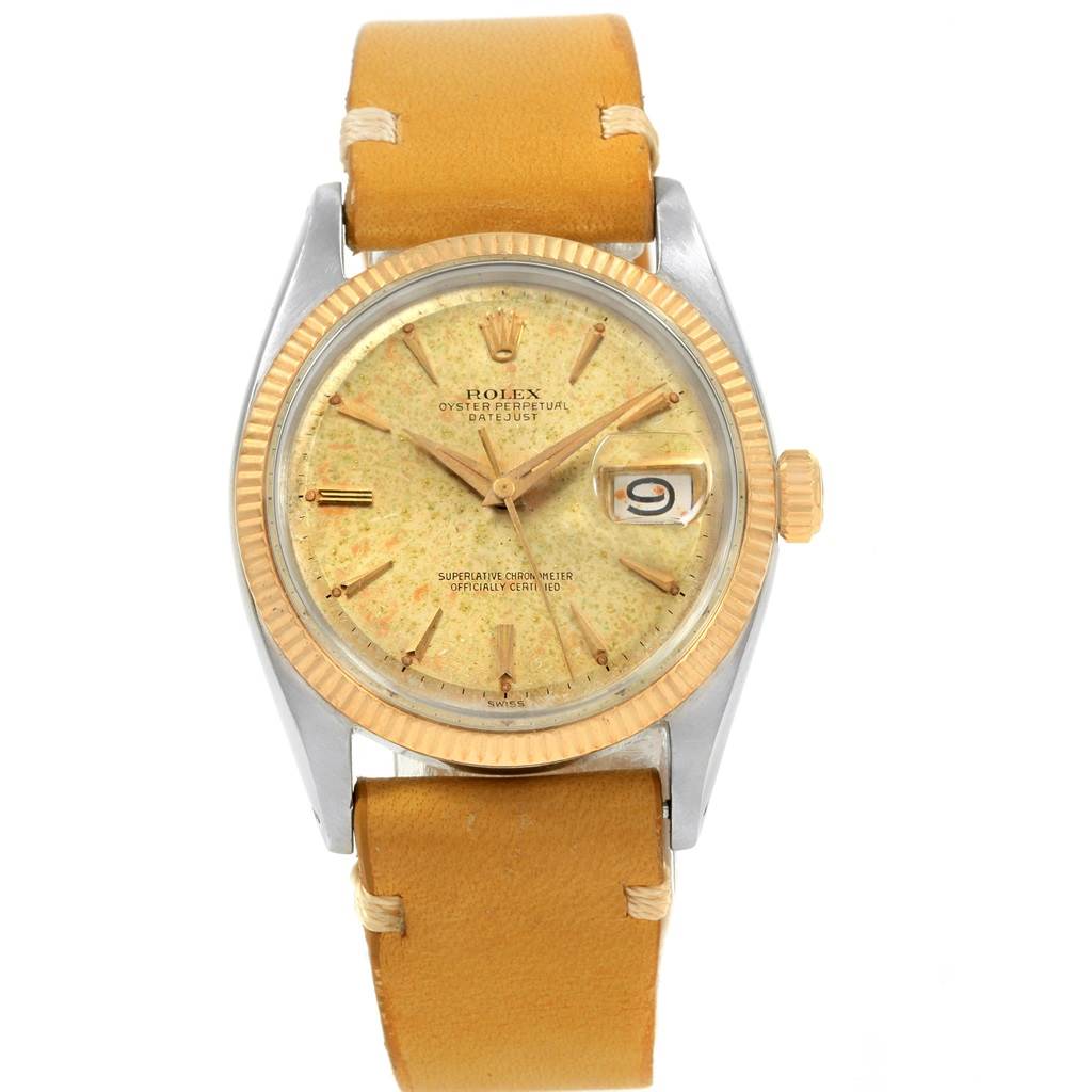 The image shows a front view of a Rolex Vintage Collection 1601 Men's Steel and Gold (two tone) Champagne Dial 1601 Men's Steel and Gold (two tone) Champagne Dial watch, displaying its face, bezel, and band.