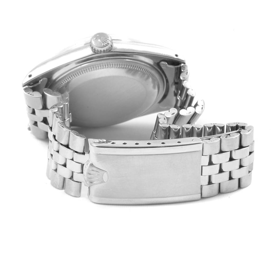 The image shows the back and clasp of the Rolex Vintage Collection 1601 Men
s Stainless Steel Silver Dial 1601 Men
s Stainless Steel Silver Dial watch at a slightly tilted angle.