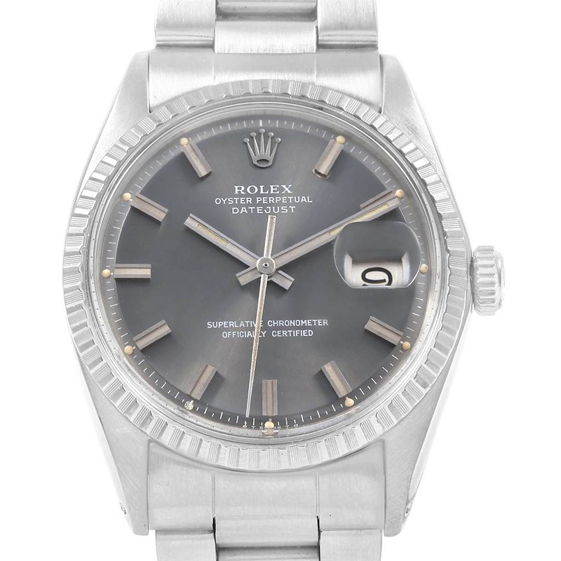 Rolex Datejust Grey Wide Boy Sigma Dial Steel Vintage Mens Watch 1603 SwissWatchExpo