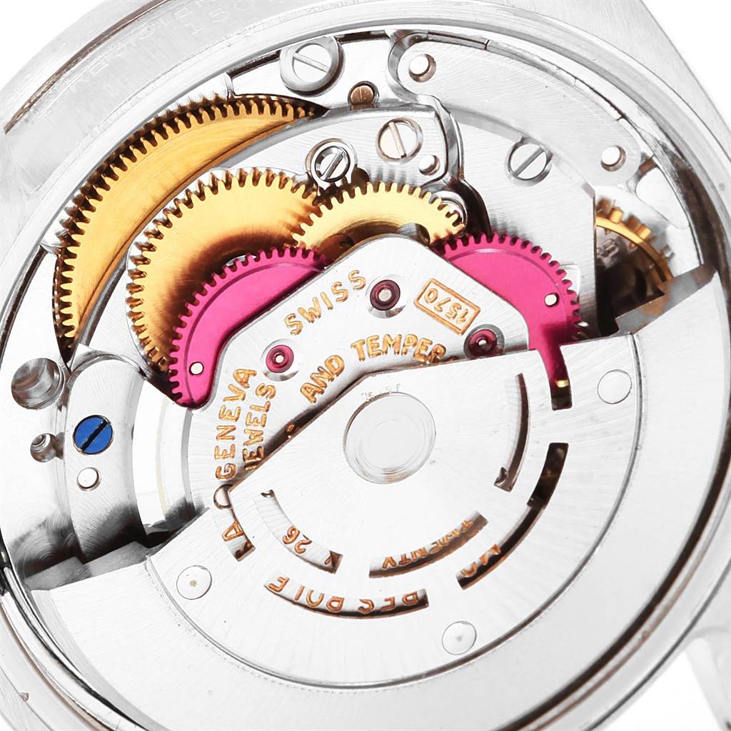 Close-up shot of the inner mechanical movement of the Vintage Collection model by Rolex.